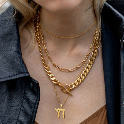 Hebrew Chai Letters Amulet Necklace for