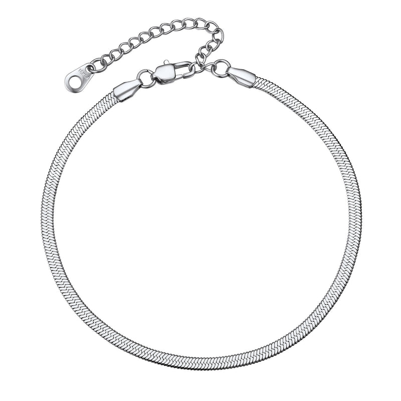 Stainless Steel Flat Snake Chain Anklet Bracelet for