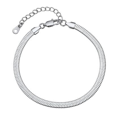 Stainless Steel Flat Snake Chain Anklet Bracelet for
