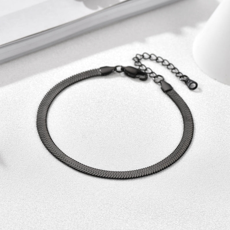 Stainless Steel Flat Snake Chain Anklet Bracelet for