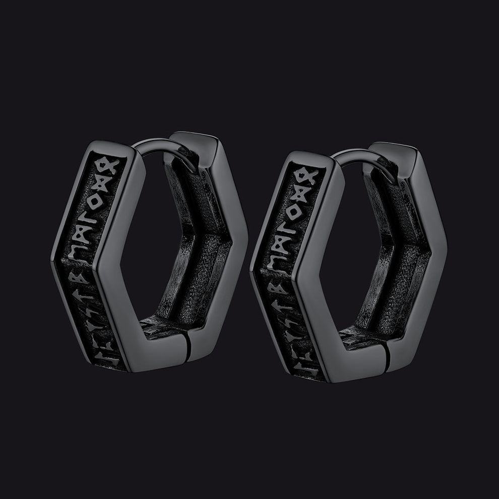 Norse Viking Runes Hoop Huggie Earrings for