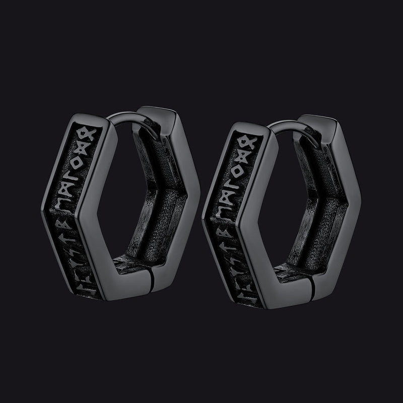 Norse Viking Runes Hoop Huggie Earrings for