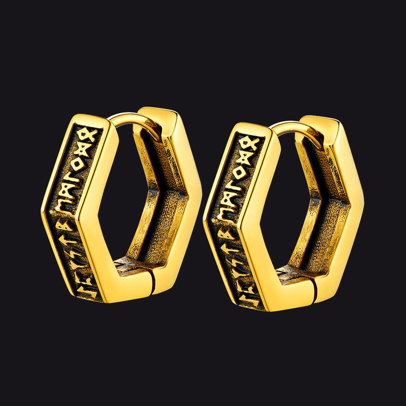 Norse Viking Runes Dangle Hoop Earrings for