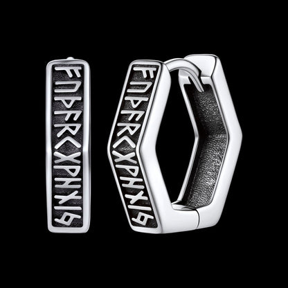 Norse Viking Runes Hoop Huggie Earrings for
