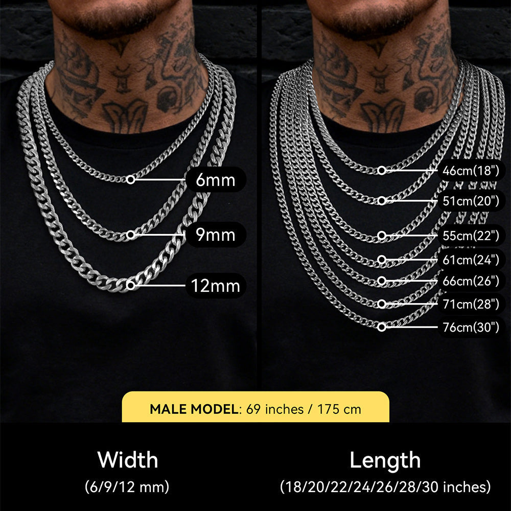 Hip Hop Cuban Chain Necklace for Huasband Boyfriends Gift 6/9/12mm Width