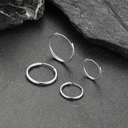 Classic Sterling Silver Piercing Hollow Hoop Earrings for