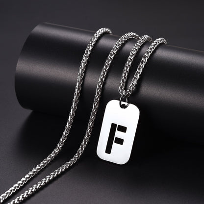Personalized Hollow Letter Initial Dog Tag Pendant Necklace for