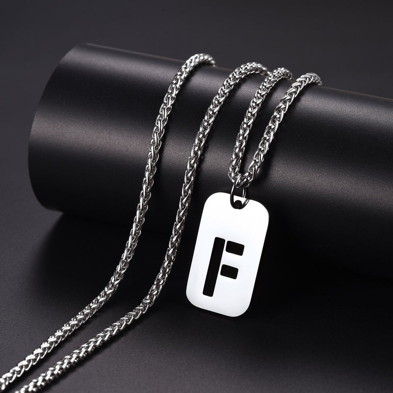 Personalized Hollow Letter Initial Dog Tag Pendant Necklace for