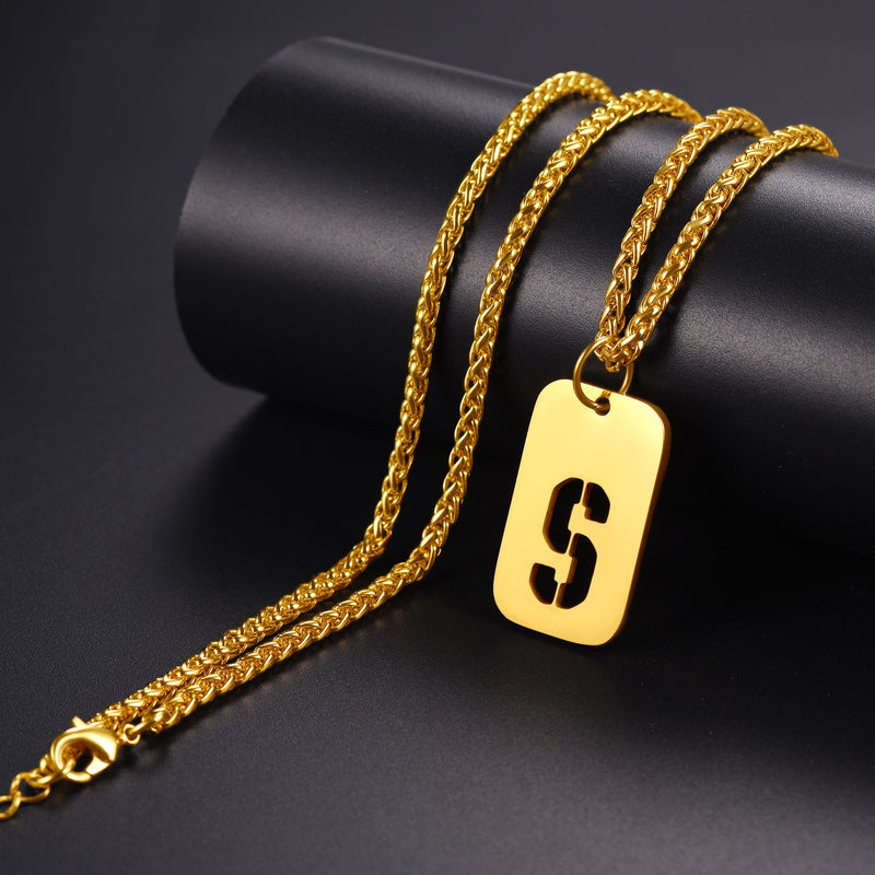 Personalized Hollow Letter Initial Dog Tag Pendant Necklace for