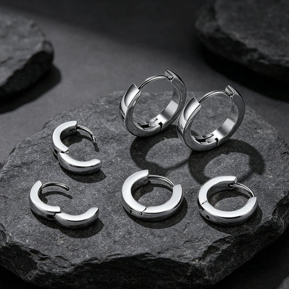 Classic Stainless Steel Huggie Hoop Earrings Set for 3 Piece