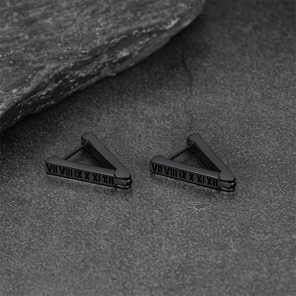 Roman Numerals Triangle Huggie Hoop Earrings for