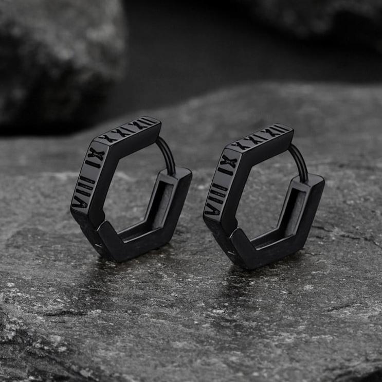 Roman Numerals Hexagon Hoop Earrings for