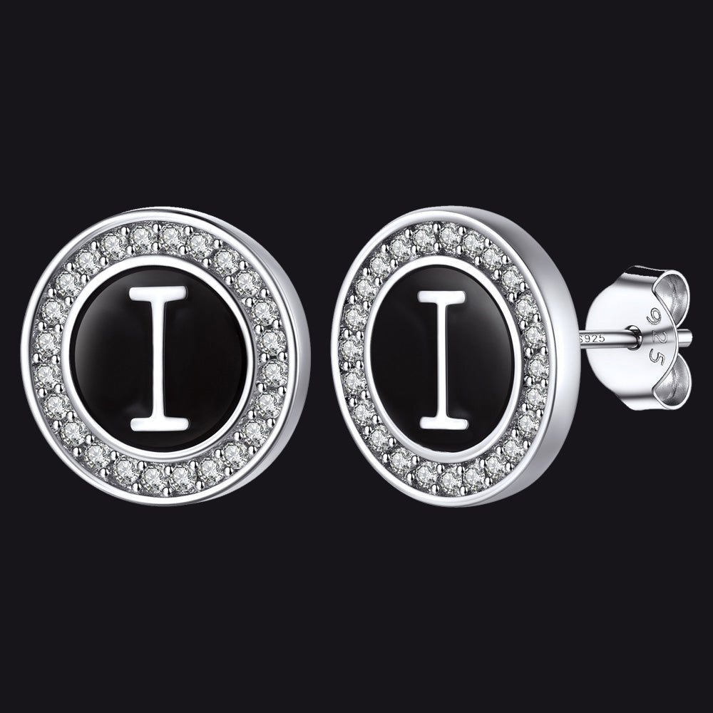 Personalized Black Initial Letter Stud Earrings for