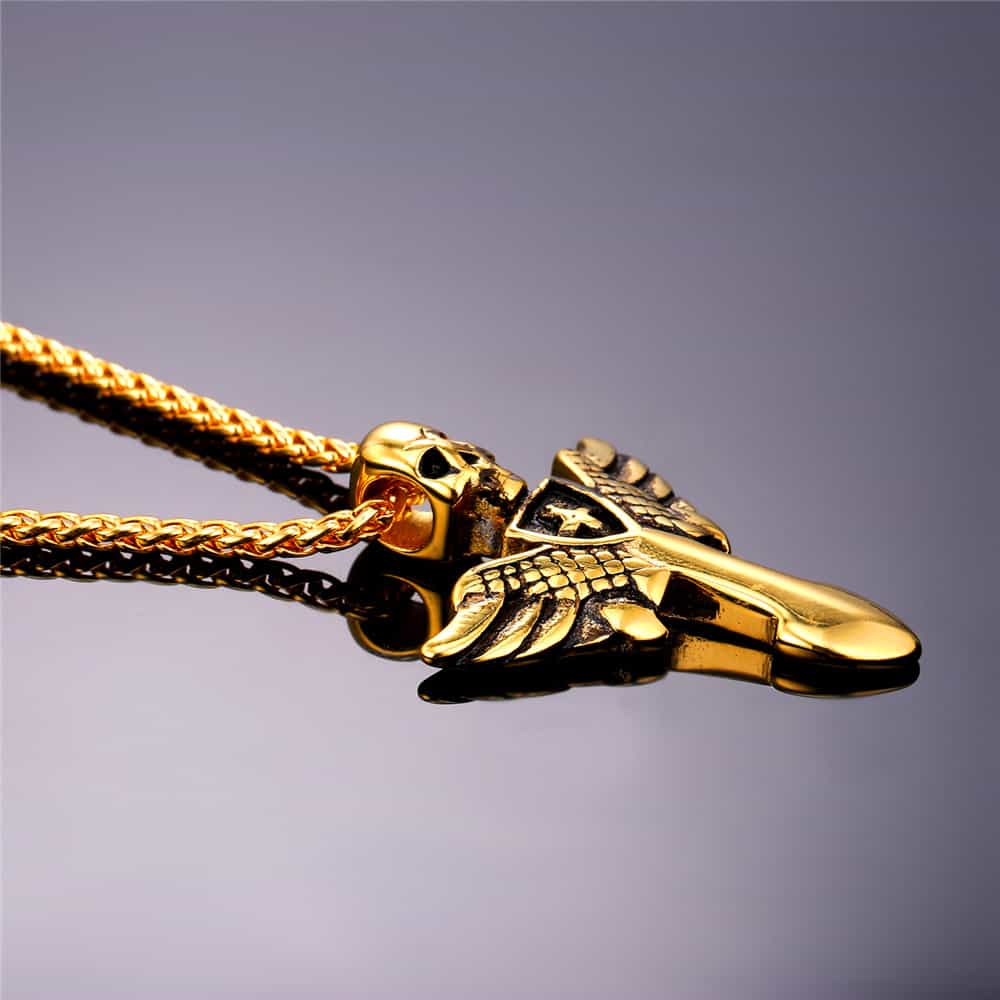 Gothic Skull Cross Necklace With Wing for