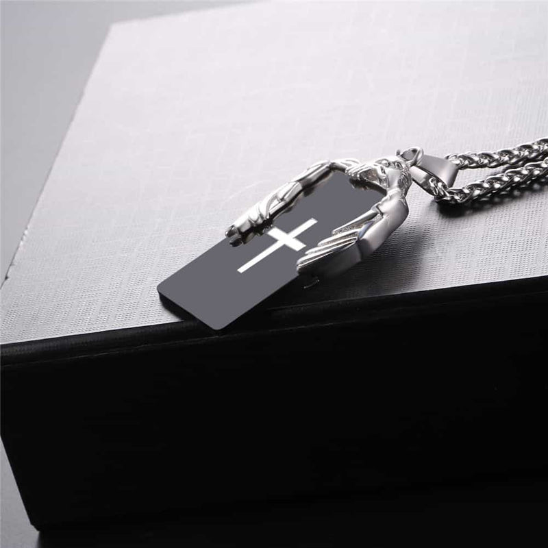 Christian Cross Necklace Dog Tag With Wing