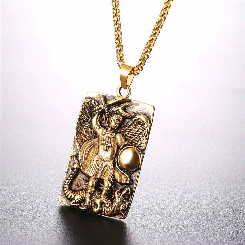 Engraved St. Michael the Archangel Dog Tag Necklace