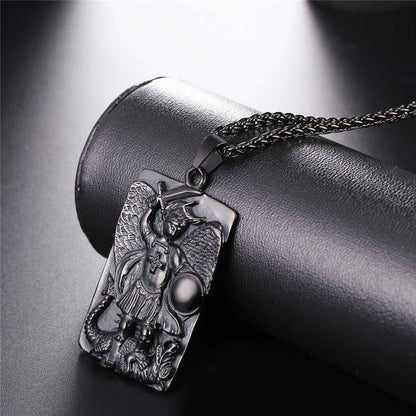Engraved St. Michael the Archangel Dog Tag Necklace
