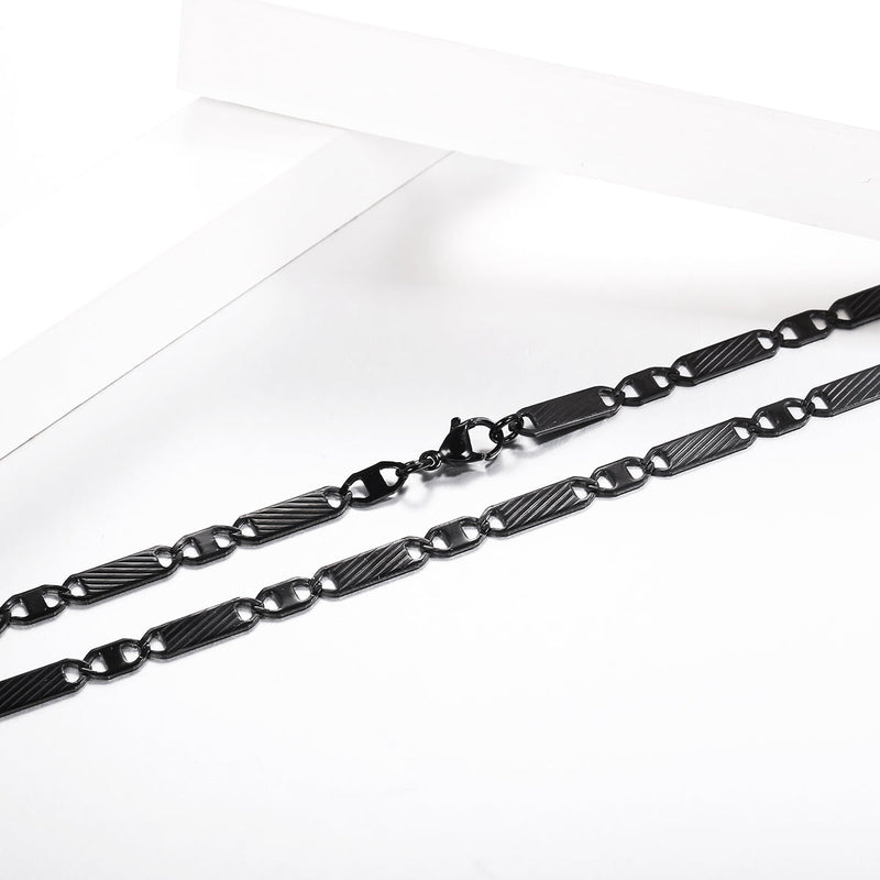 Flash Black Flat Mariner Chain Necklace for