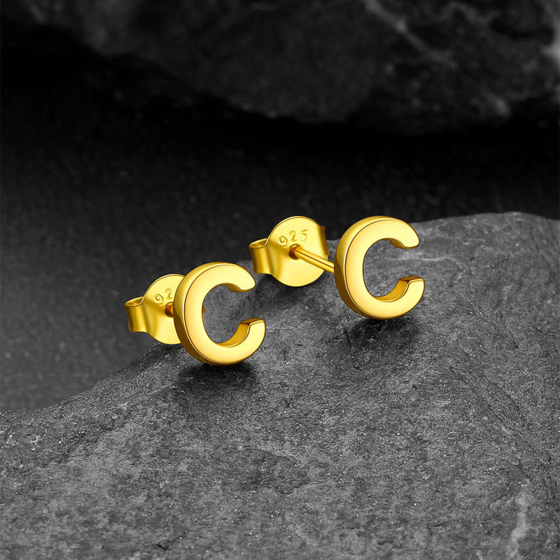 Sterling Silver Tiny Initial Letter Earrings Alphabet Studs for