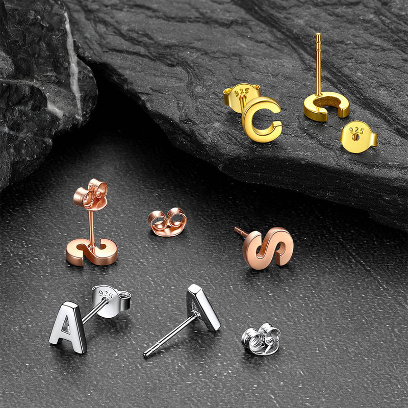 Sterling Silver Tiny Initial Letter Earrings Alphabet Studs for