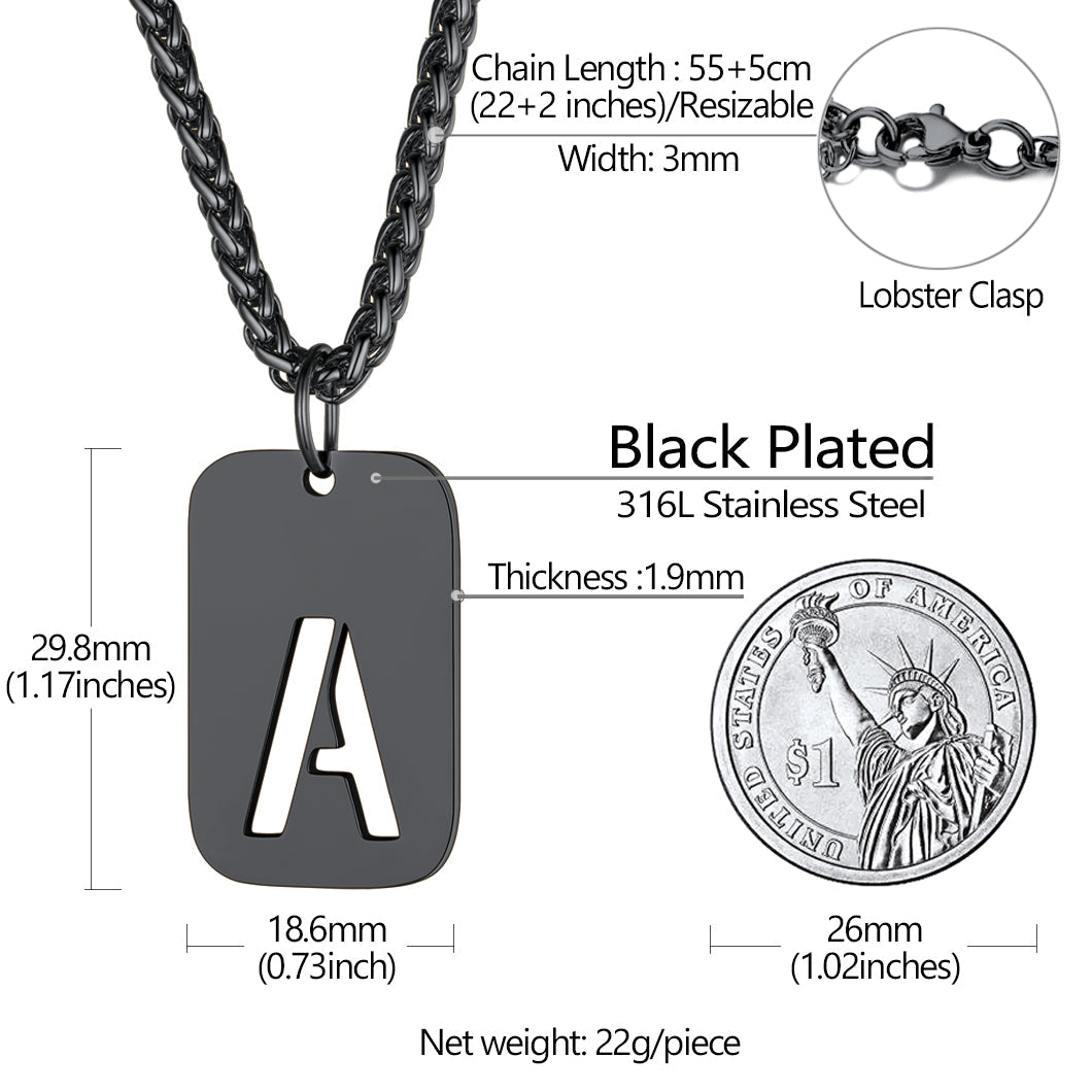 Personalized Hollow Letter Initial Dog Tag Pendant Necklace for