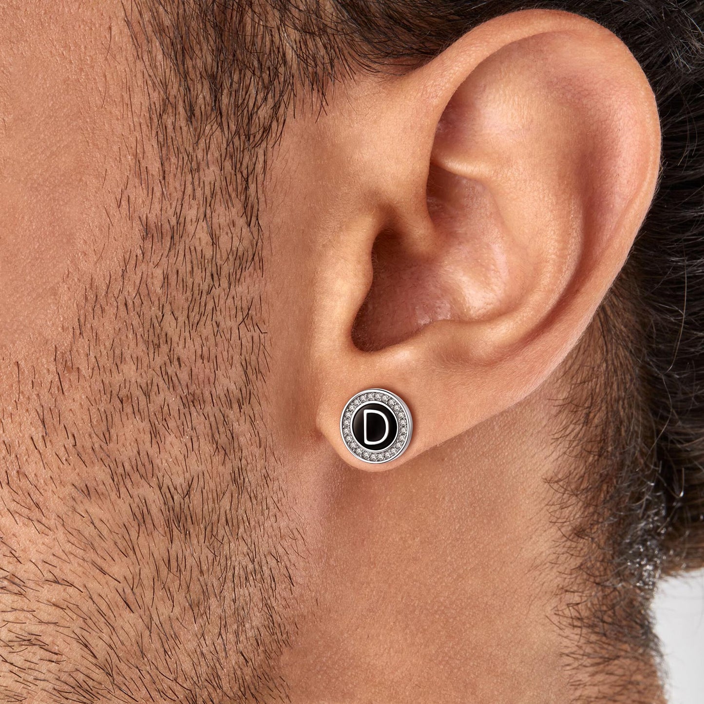 Personalized Black Initial Letter Stud Earrings for