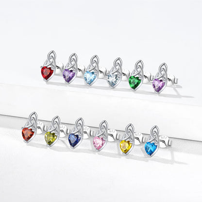 Sterling Silver Irish Celtic Knot Birthstone Stud Earrings for