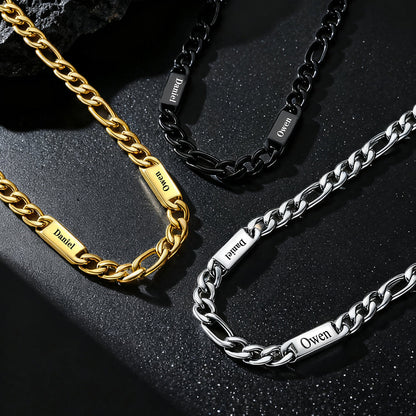 Customized Figaro Chain Engraved Name Necklace for Husband Gift