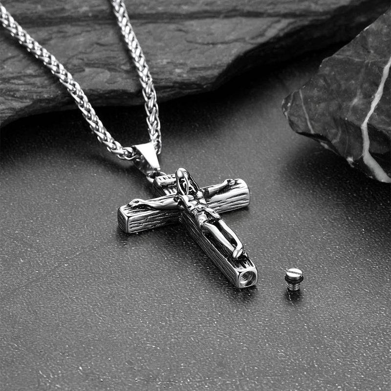 Christian Crucifix Cross Urn Necklace for Ashes Memorial Gift