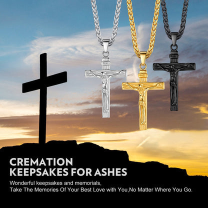 Christian Crucifix Cross Urn Necklace for Ashes Memorial Gift
