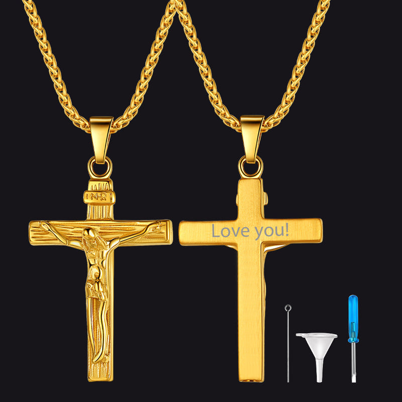 Christian Crucifix Cross Urn Necklace for Ashes Memorial Gift