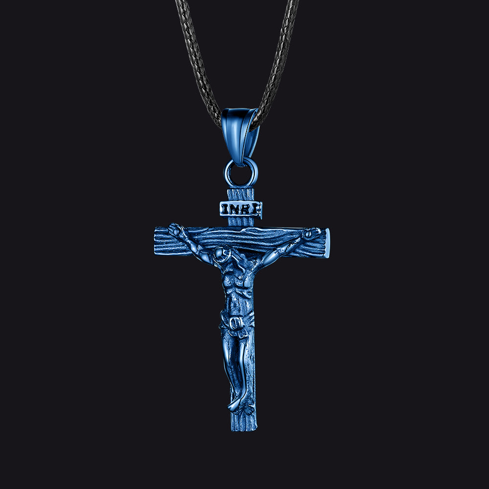 Jesus Crucifix Cross Braided Leather Pendant Necklace for