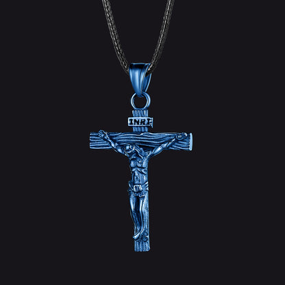 Jesus Crucifix Cross Braided Leather Pendant Necklace for