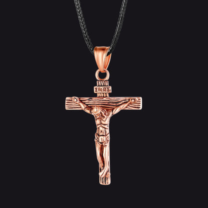 Jesus Crucifix Cross Braided Leather Pendant Necklace for