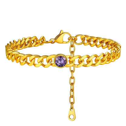 Personalized Birthstone Cuban Link Anklet for