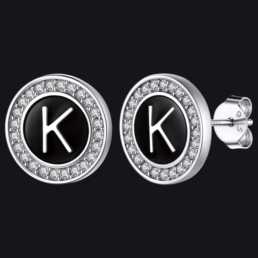 Personalized Black Initial Letter Stud Earrings for