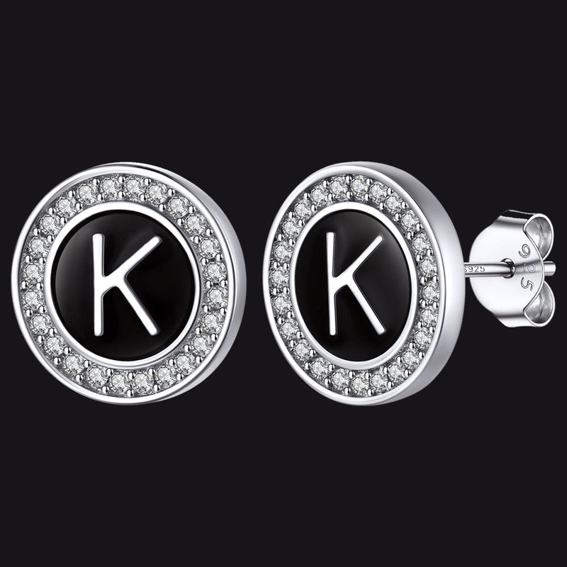 Personalized Black Initial Letter Stud Earrings for
