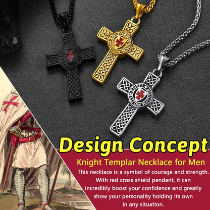 Knights Templar Celtic Cross Pendant Necklace for
