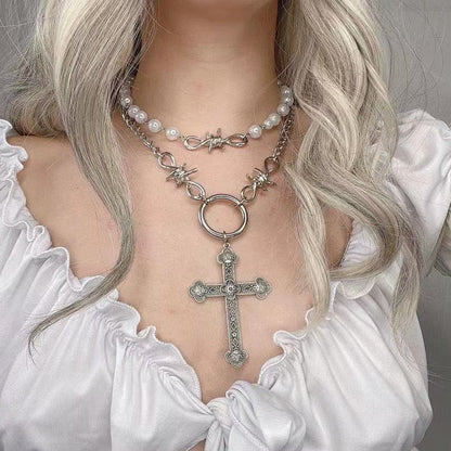 Pearl-cross Necklace Set