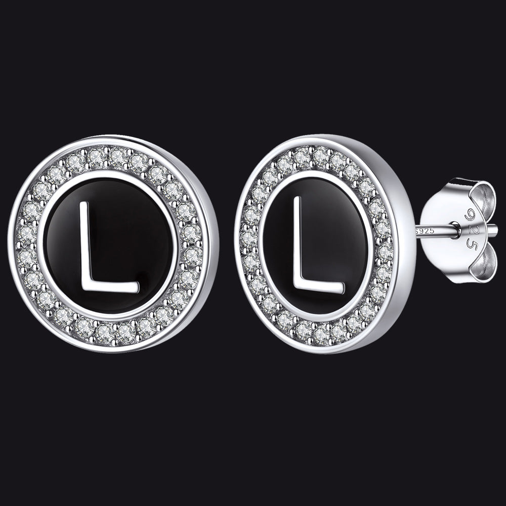 Personalized Black Initial Letter Stud Earrings for