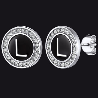 Personalized Black Initial Letter Stud Earrings for