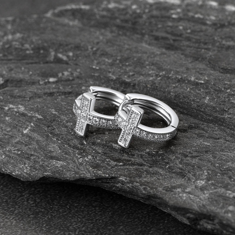 Cubic Zirconia Cross Hoop Earrings for