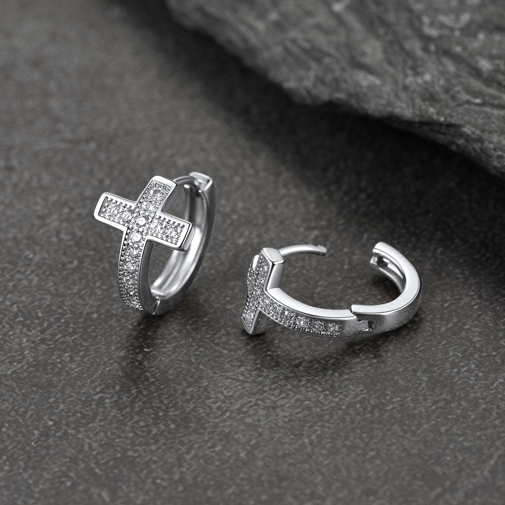 Cubic Zirconia Cross Hoop Earrings for
