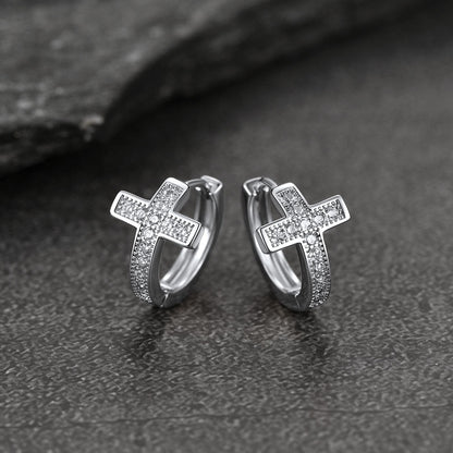 Cubic Zirconia Cross Hoop Earrings for