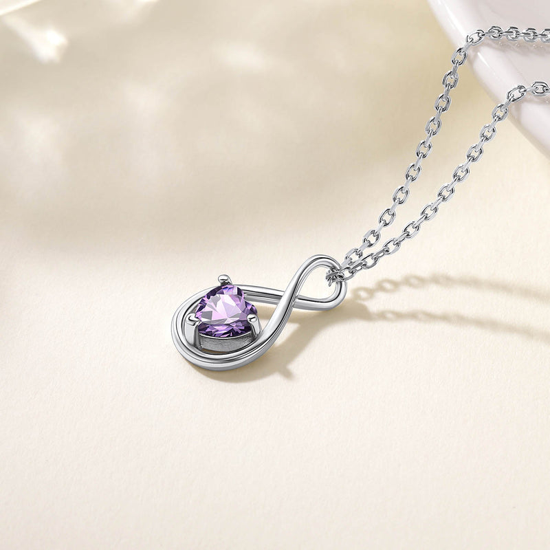 925 Sterling Silver Birthstone Infinity Necklace for