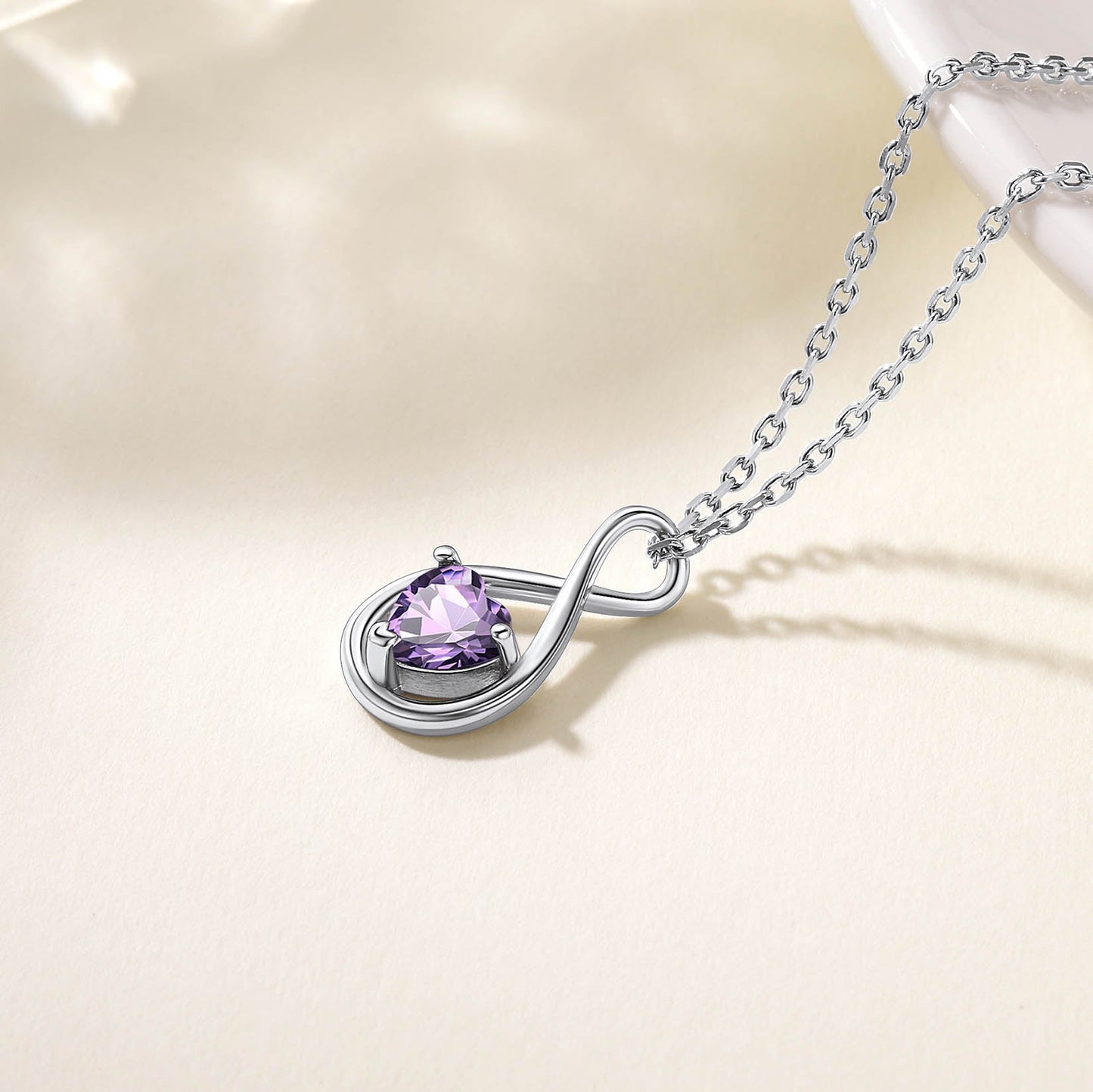 925 Sterling Silver Birthstone Infinity Necklace for
