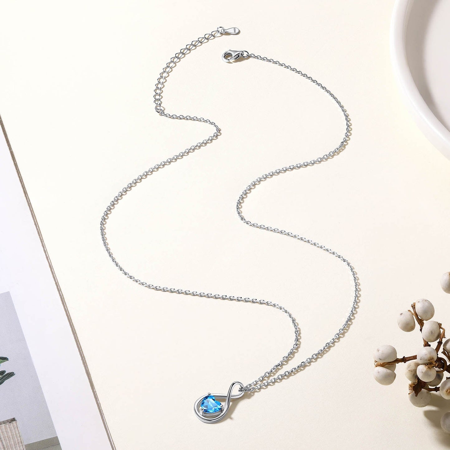 925 Sterling Silver Birthstone Infinity Necklace for