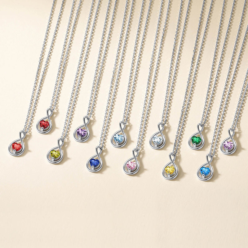 925 Sterling Silver Birthstone Infinity Necklace for