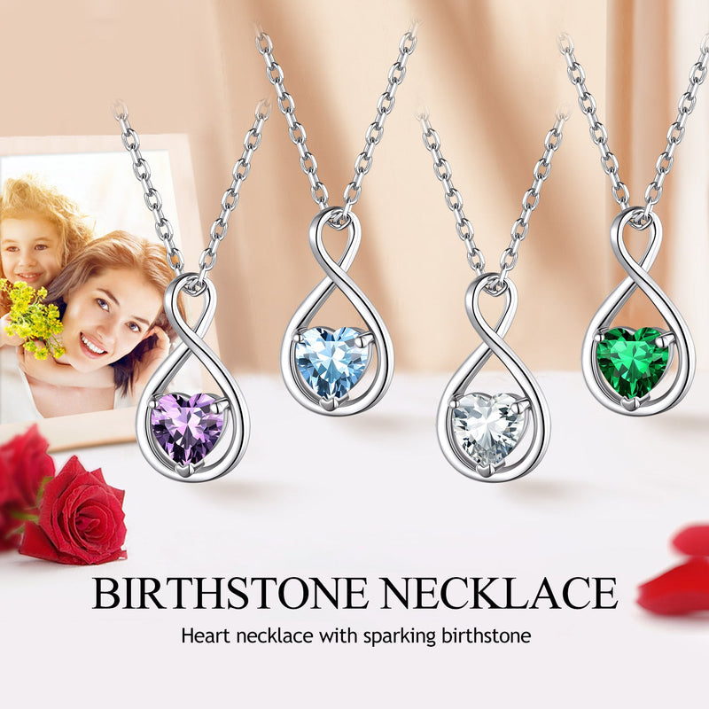 925 Sterling Silver Birthstone Infinity Necklace for
