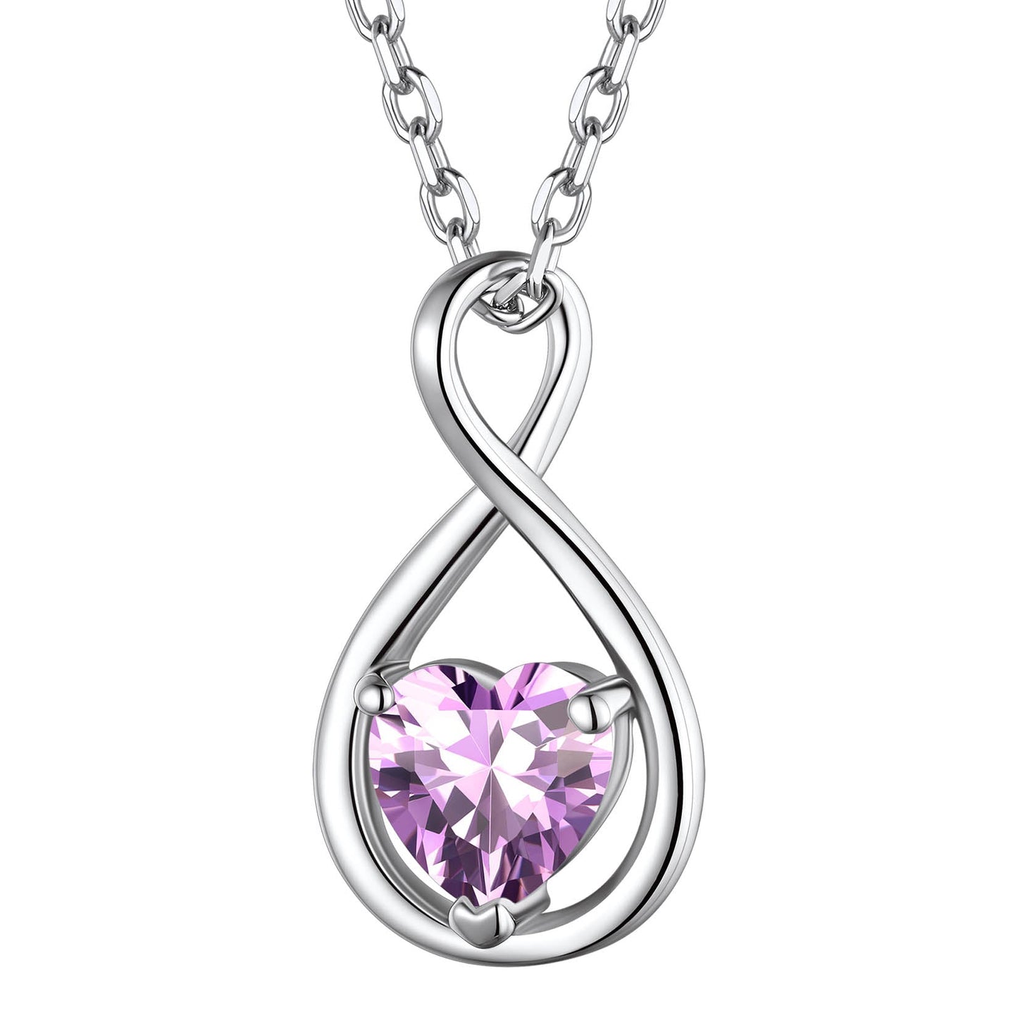 925 Sterling Silver Birthstone Infinity Necklace for